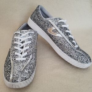 Silver Glitter Tretorn Sneakers Womens Size 9.5 Metallic Bling